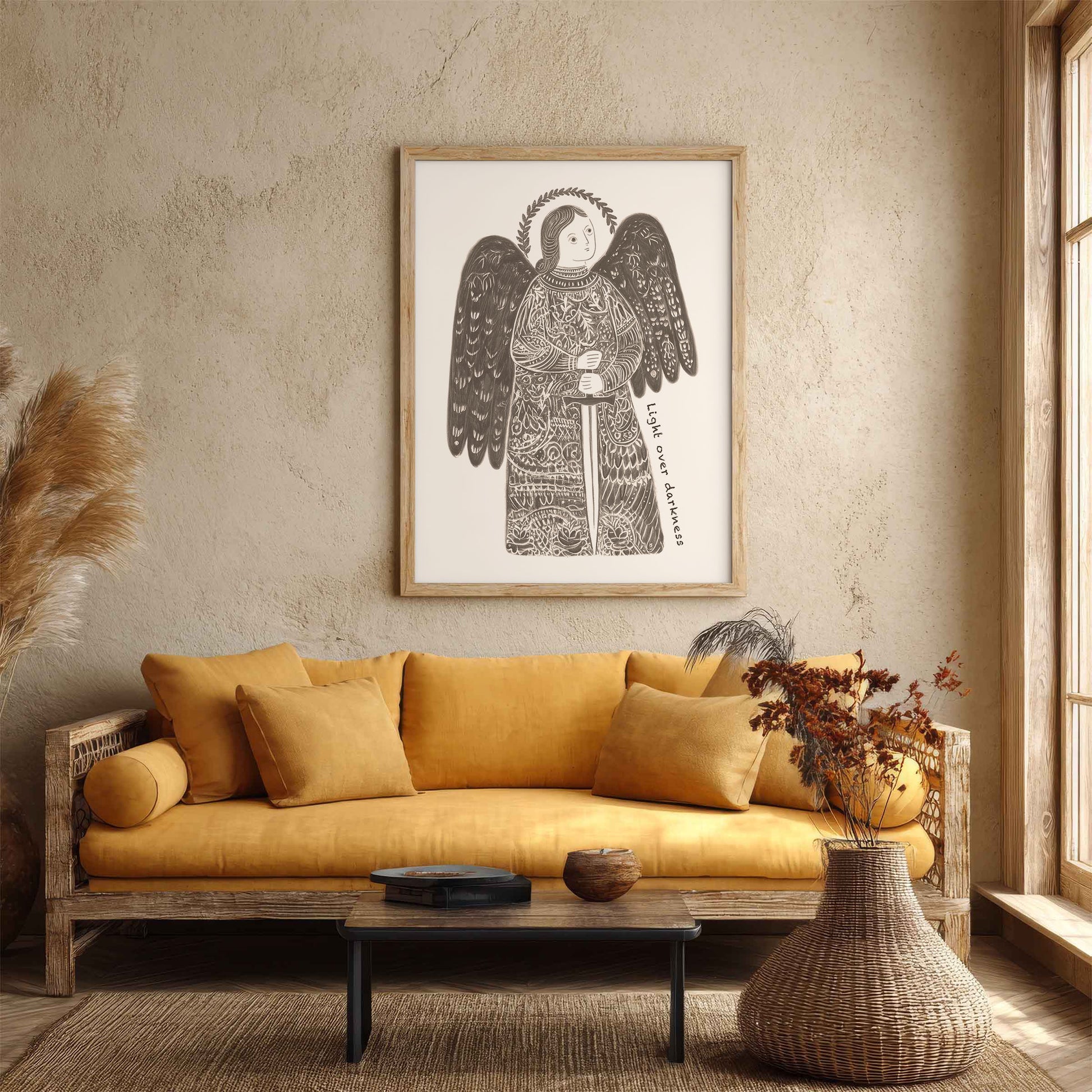 St Michael the Archangel Art Print - Brown interior mockup 02 - p_14_am_0001_Layer 4