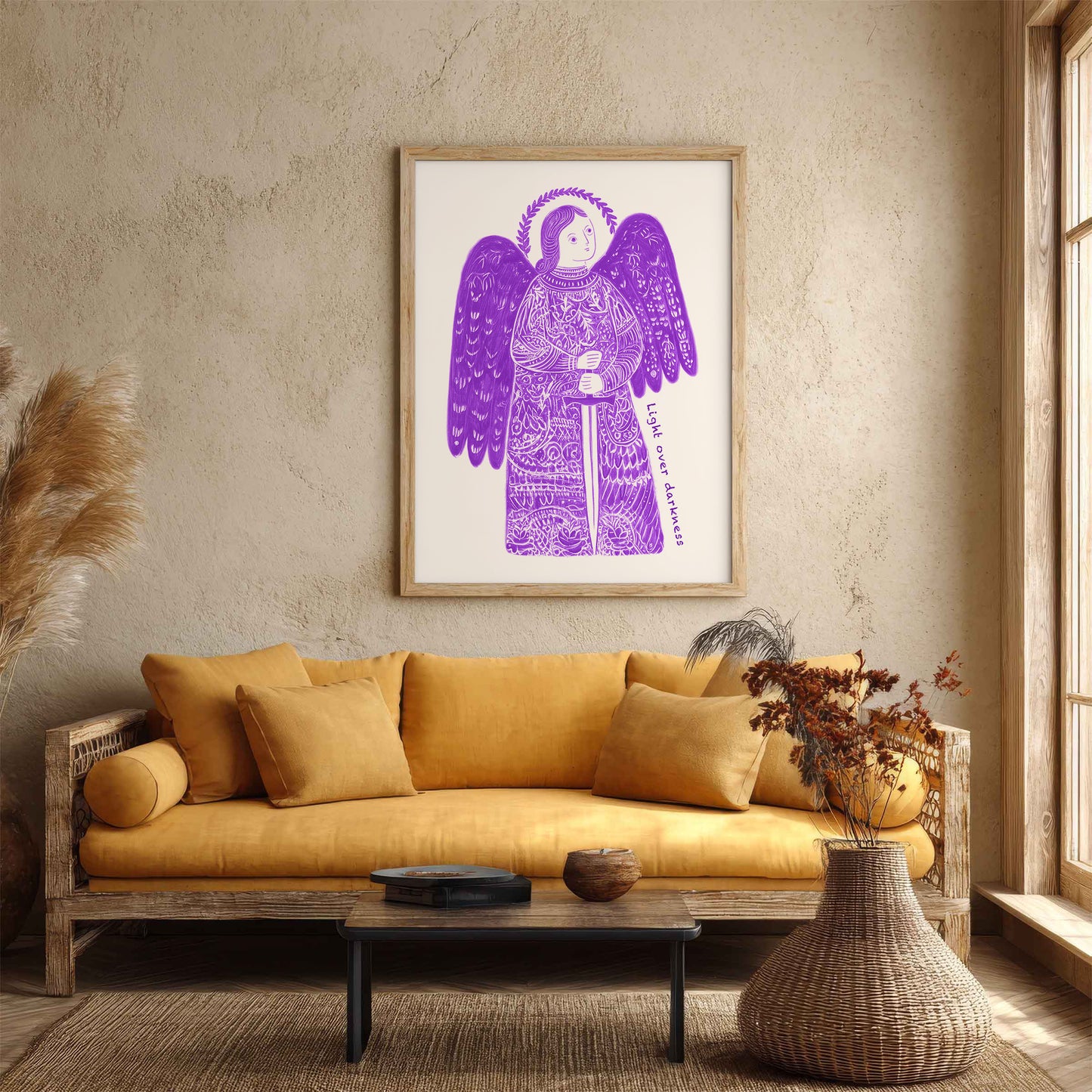 St Michael the Archangel Art Print - Purple interior mockup 04 - p_14_am_0002_Layer 3