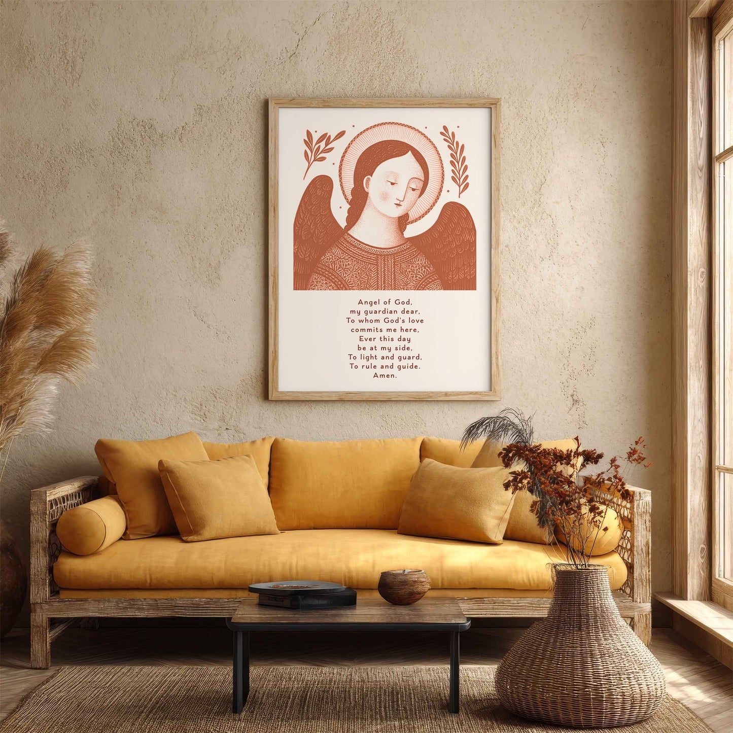 Guardian Angel for Boys Art Print - Terracotta interior mockup 04 - p_14_boy_0004_Layer 1