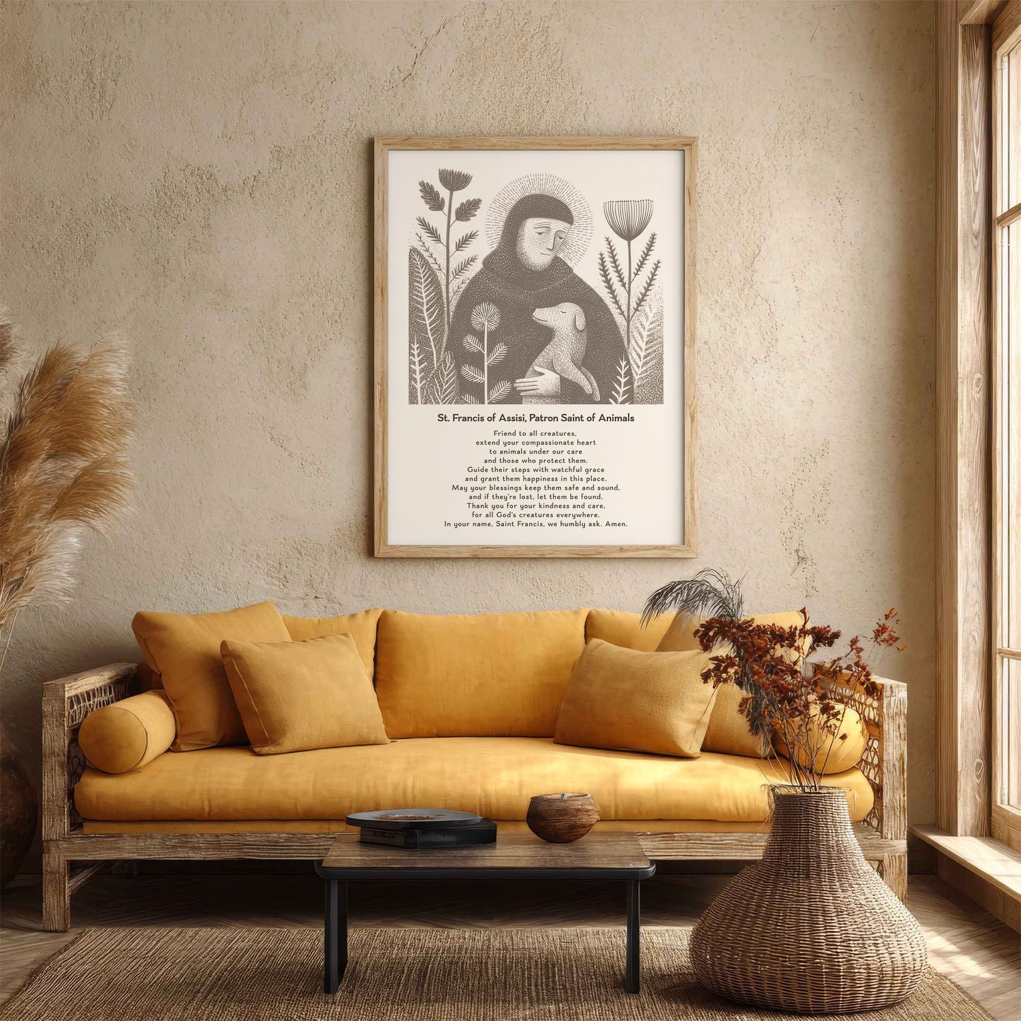 St Francis with Dog Art Print - Brown interior mockup 03 - p_14_franc_dog_0001_Layer 4