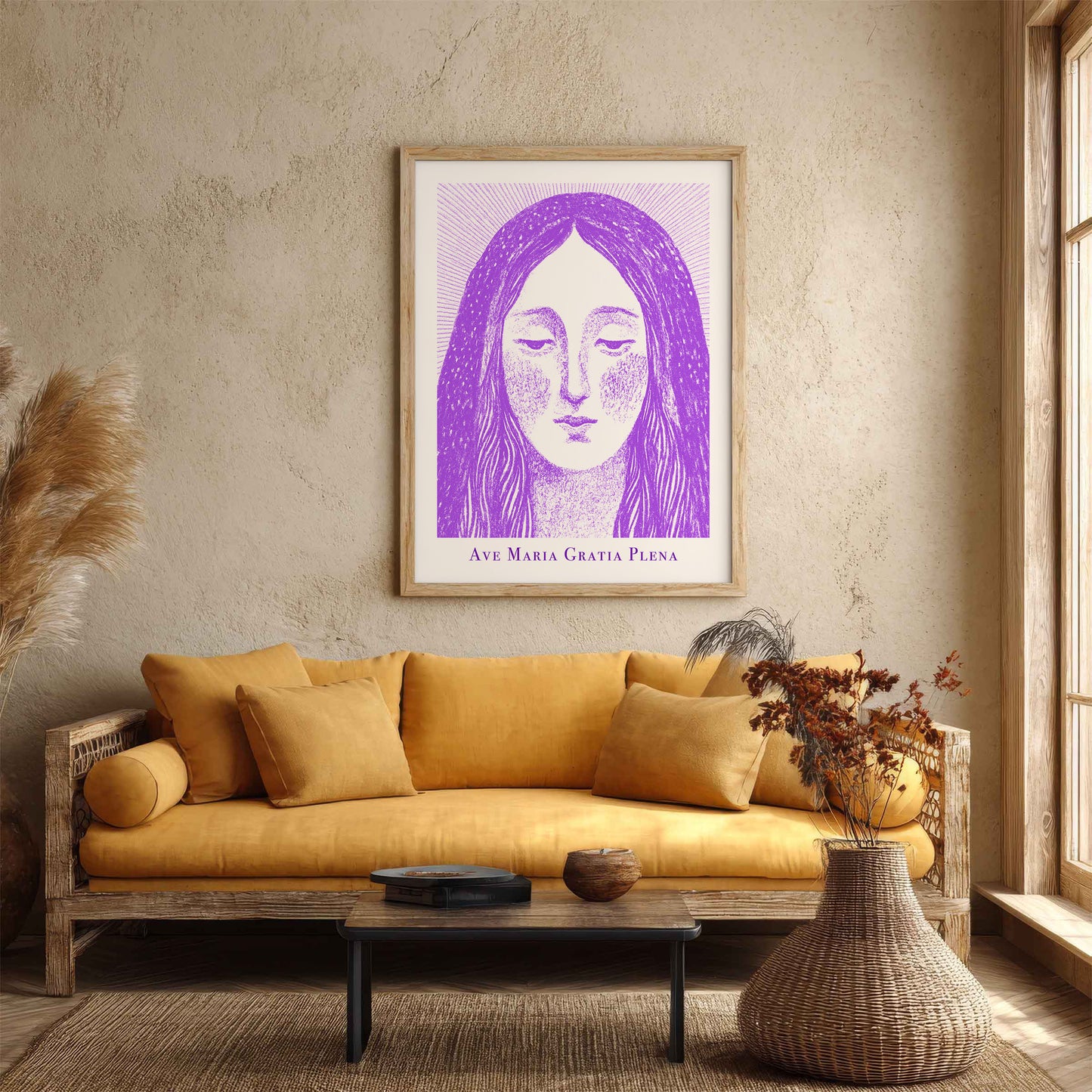 Virgin Mary Art Print - Purple interior mockup 04 - p_14_maria_0002_Layer 3