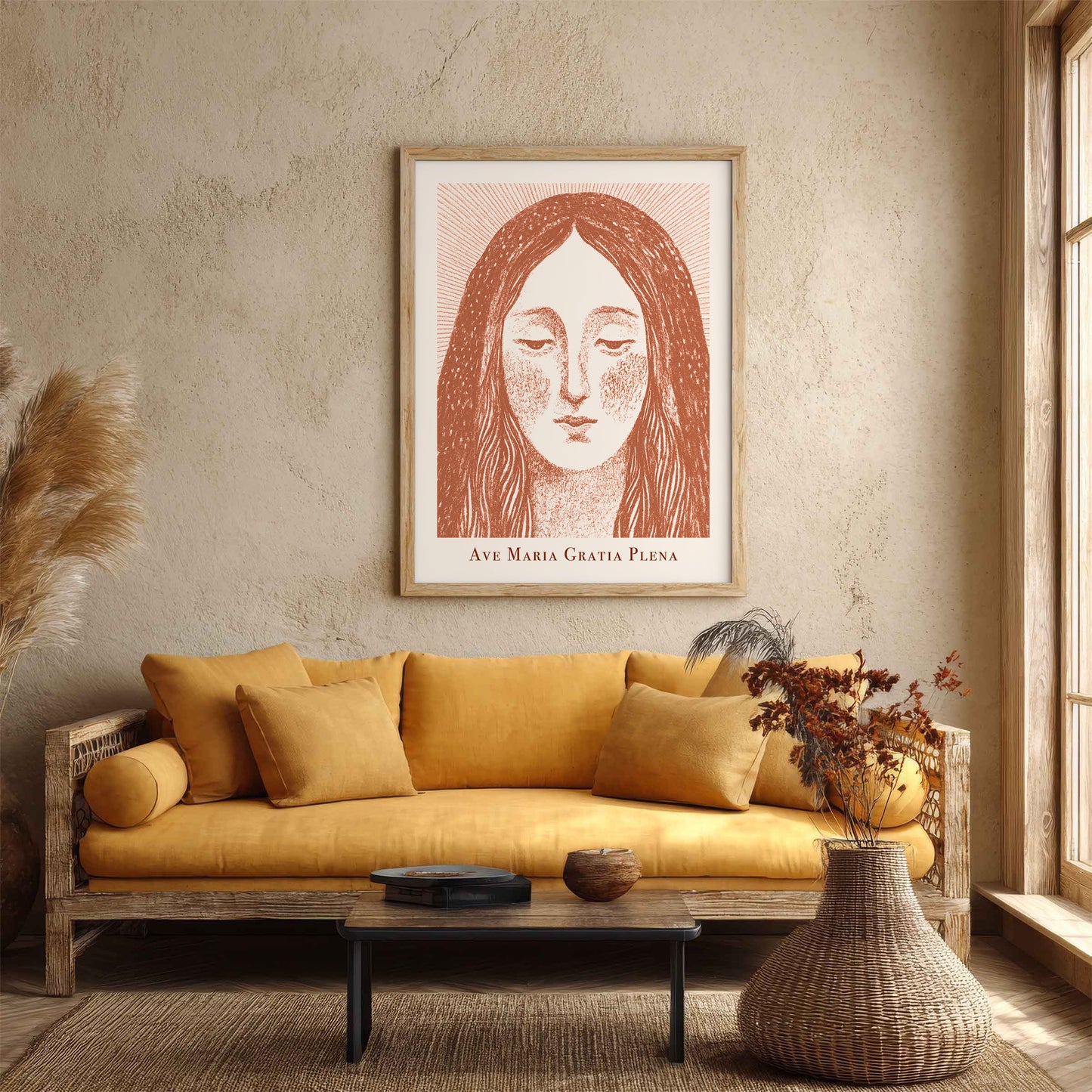 Virgin Mary Art Print - Terracotta interior mockup 04 - p_14_maria_0004_Layer 1