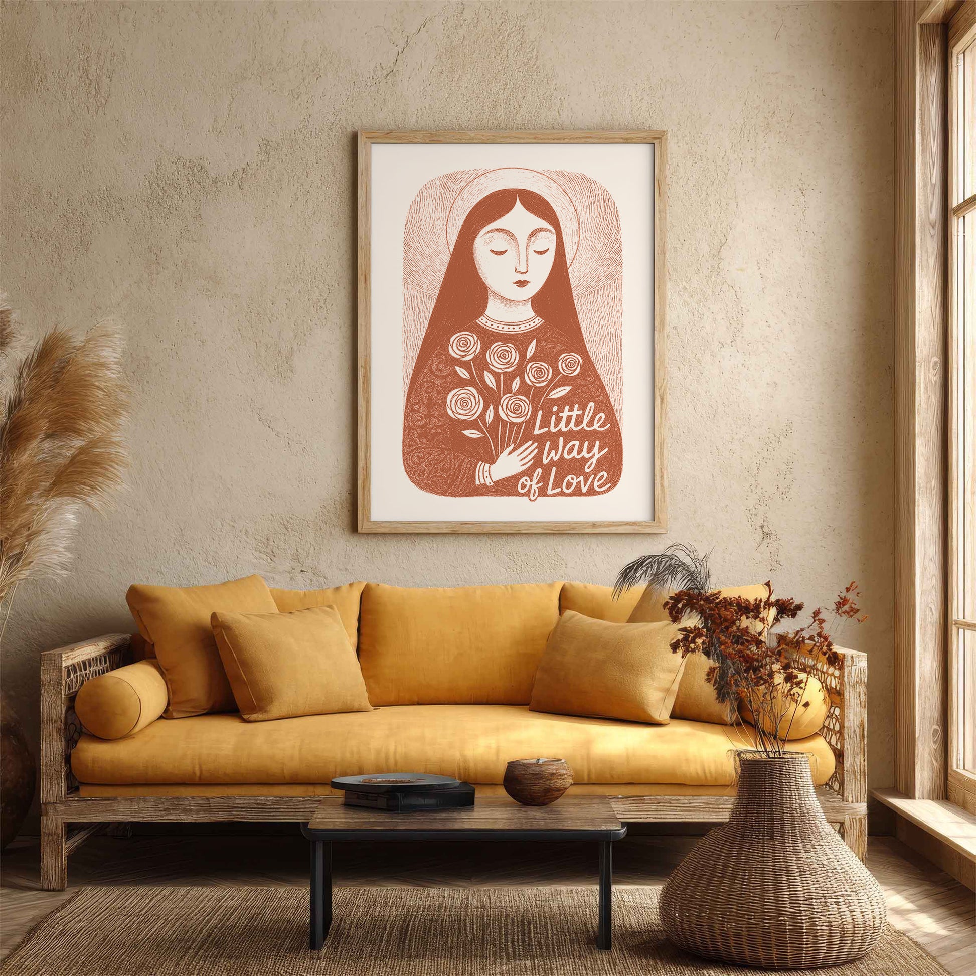 St Therese of Lisieux Art Print - Terracotta interior mockup 04 - p_14_ter_0000_Layer 5