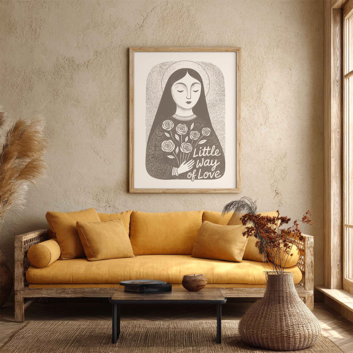 St Therese of Lisieux Art Print - Brown interior mockup 02 - p_14_ter_0001_Layer 4
