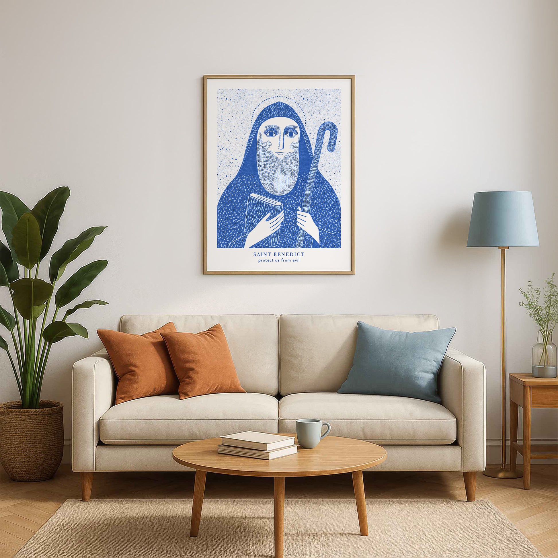 St Benedict Art Print - Blue interior mockup 01 - p_15__blue_lamp_0000_Layer 1