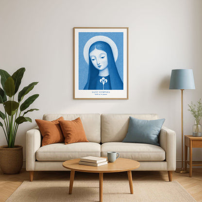 St Dymphna Art Print - Deep Blue interior mockup 01 - p_15__blue_lamp_0003_Layer 4