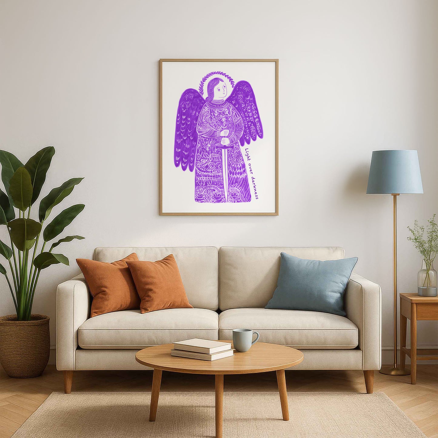 St Michael the Archangel Art Print - Purple interior mockup 05 - p_15_am_0002_Layer 1