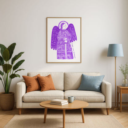 St Michael the Archangel Art Print - Purple interior mockup 05 - p_15_am_0002_Layer 1