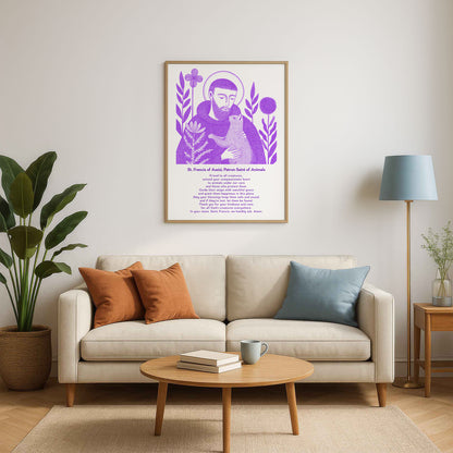 St Francis with Cat Art Print - Purple interior mockup 06 - p_15_franc_cat_0002_Layer 1