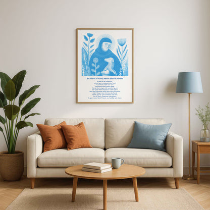 St Francis with Dog Art Print - Deep Blue interior mockup 04 - p_15_franc_dog_0000_Layer 3
