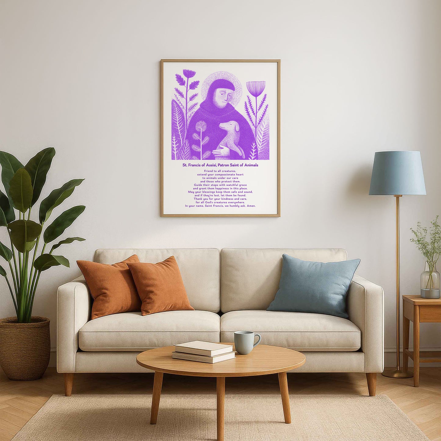 St Francis with Dog Art Print - Purple interior mockup 06 - p_15_franc_dog_0002_Layer 1