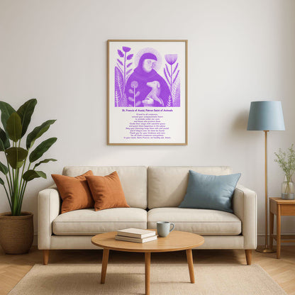 St Francis with Dog Art Print - Purple interior mockup 06 - p_15_franc_dog_0002_Layer 1