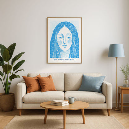 Virgin Mary Art Print - Deep Blue interior mockup 03 - p_15_maria_0000_Layer 3