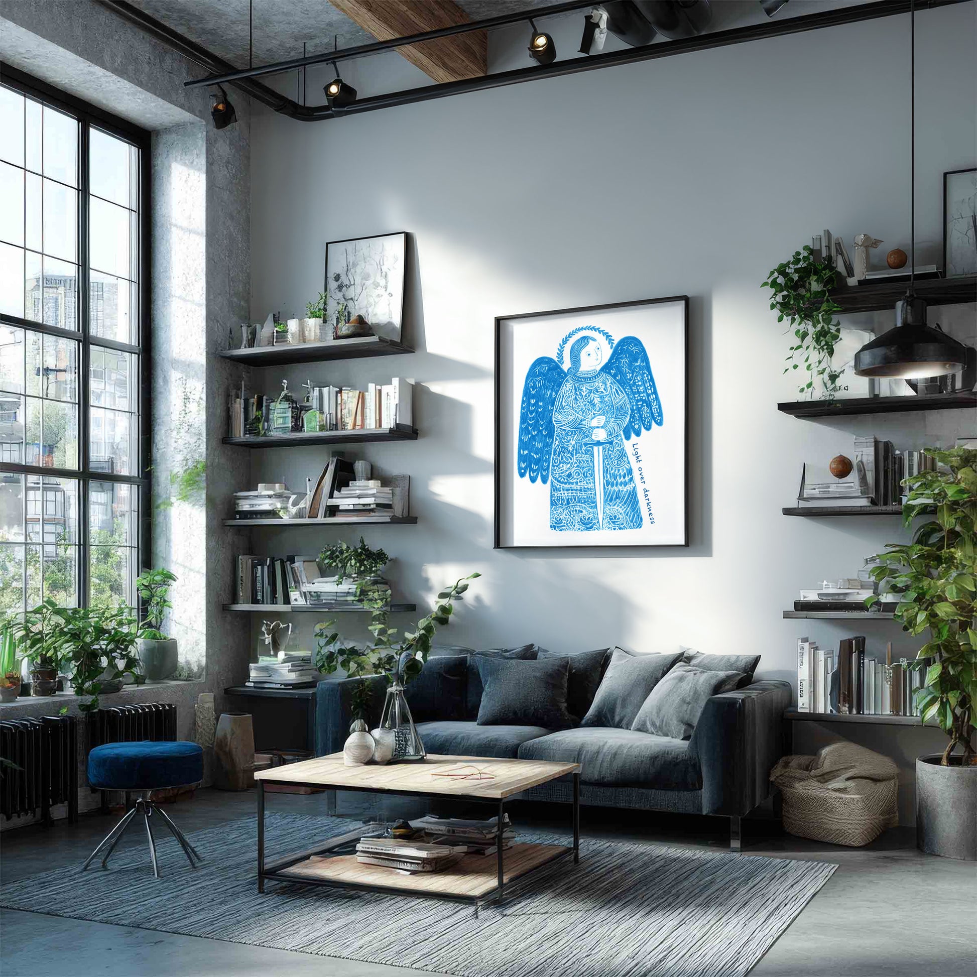 St Michael the Archangel Art Print - Deep Blue interior mockup 04 - p_16_am_0002_Layer 3