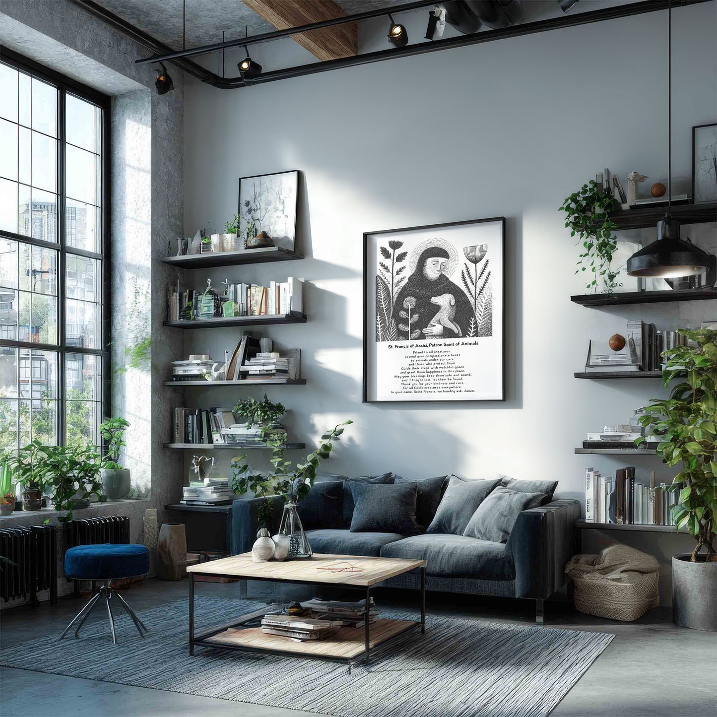 St Francis with Dog Art Print - Black interior mockup 04 - p_16_franc_dog_0000_Layer 5