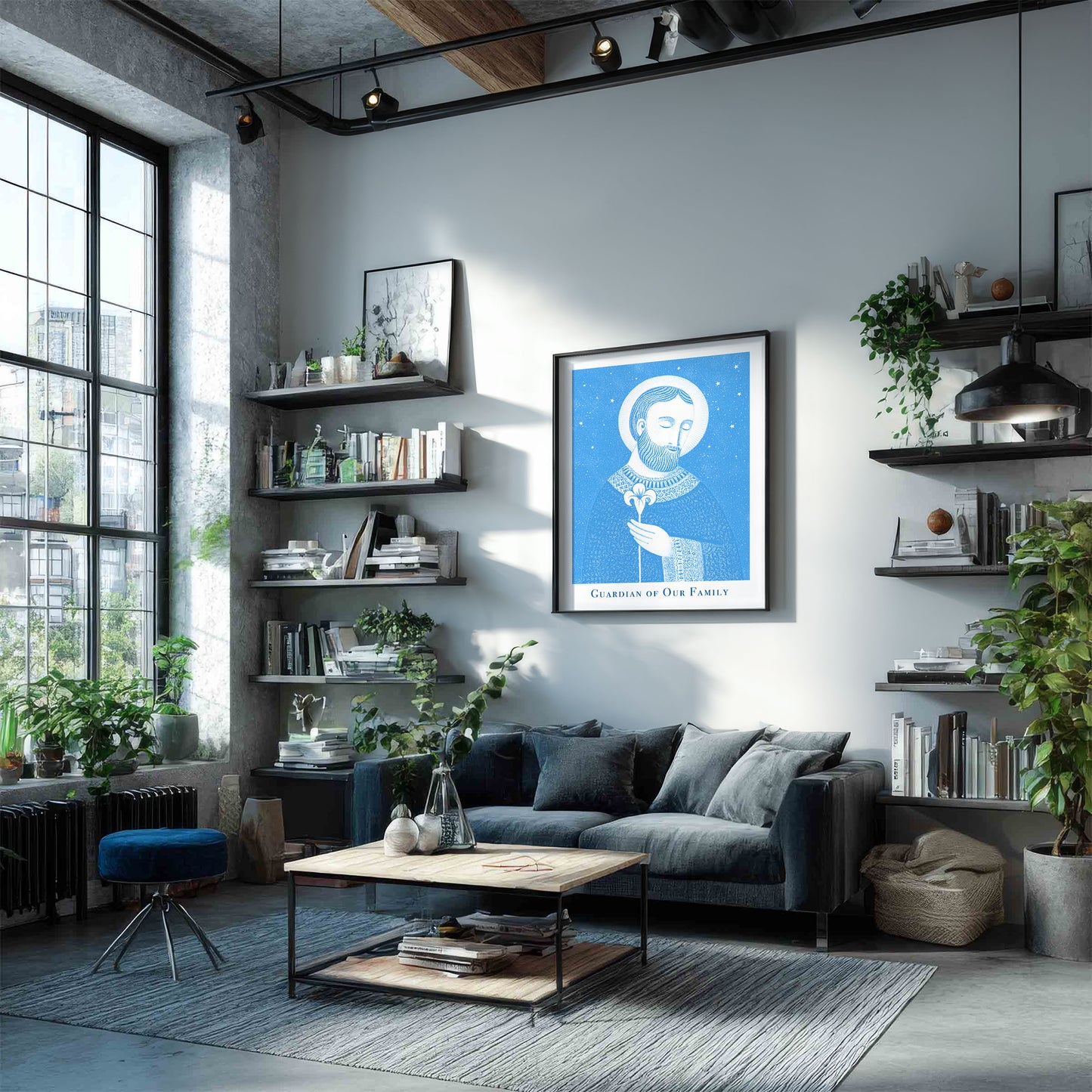 St Joseph Art Print - Deep Blue interior mockup 04 - p_16_jos_0000_Layer 3