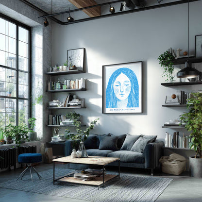 Virgin Mary Art Print - Deep Blue interior mockup 04 - p_16_maria_0002_Layer 3