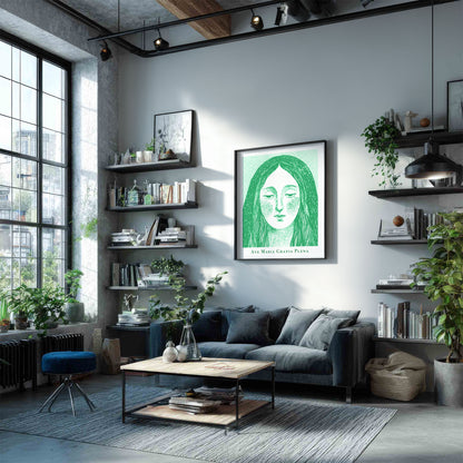 Virgin Mary Art Print - Green interior mockup 04 - p_16_maria_0003_Layer 2
