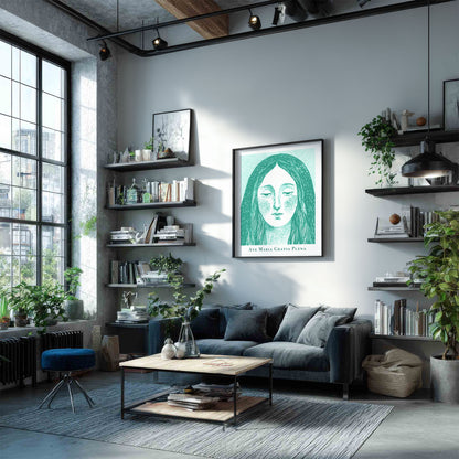 Virgin Mary Art Print - Teal interior mockup 04 - p_16_maria_0004_Layer 1