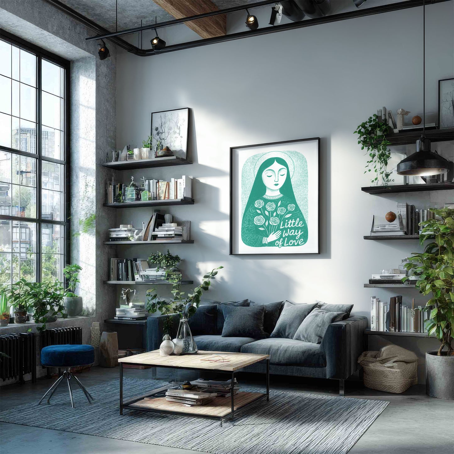 St Therese of Lisieux Art Print - Teal interior mockup 04 - p_16_ter_0002_Layer 3
