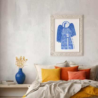 St Michael the Archangel Art Print - Blue interior mockup 04 - p_17_am_0000_Layer 1
