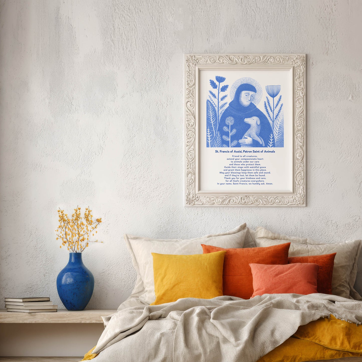 St Francis with Dog Art Print - Blue interior mockup 05 - p_17_franc_dog_0000_Layer 1