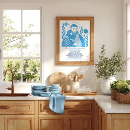 St Francis with Cat Art Print - Deep Blue interior mockup 06 - p_18_franc_cat_0000_Layer 2