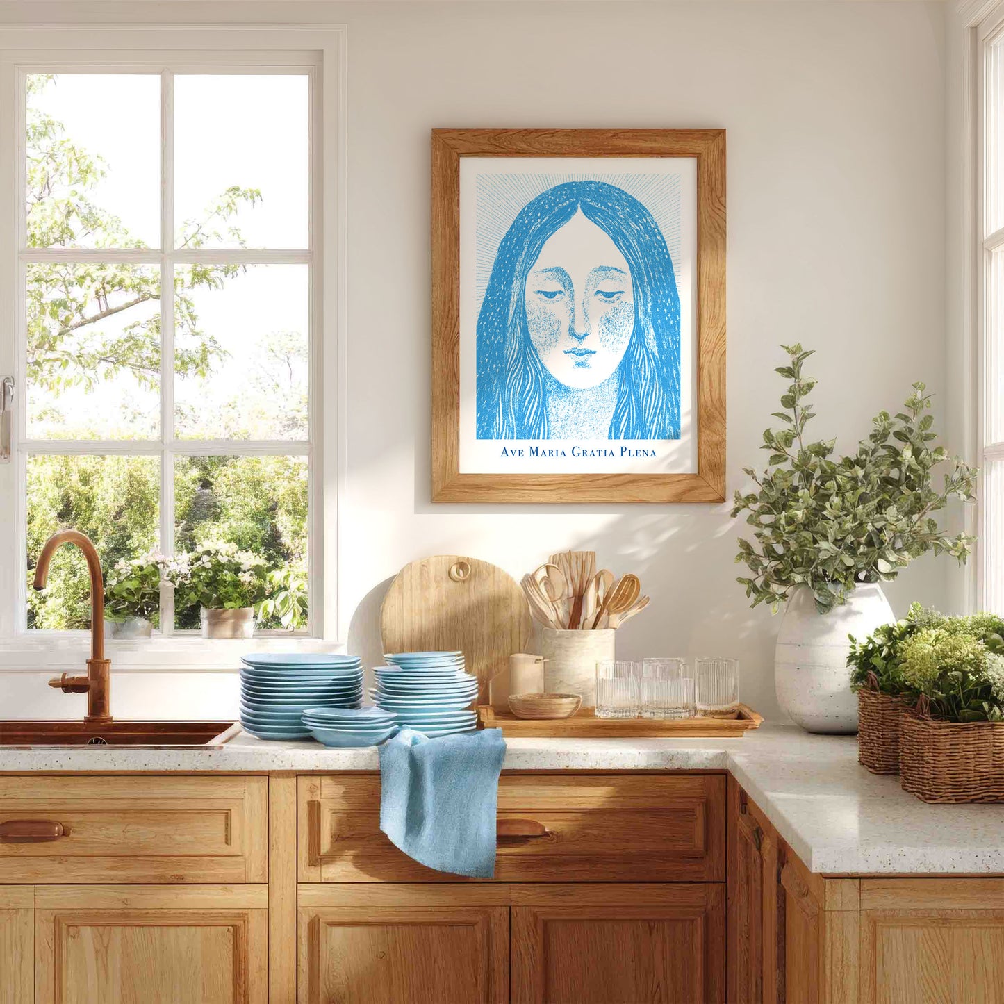Virgin Mary Art Print - Deep Blue interior mockup 05 - p_18_maria_0000_Layer 2