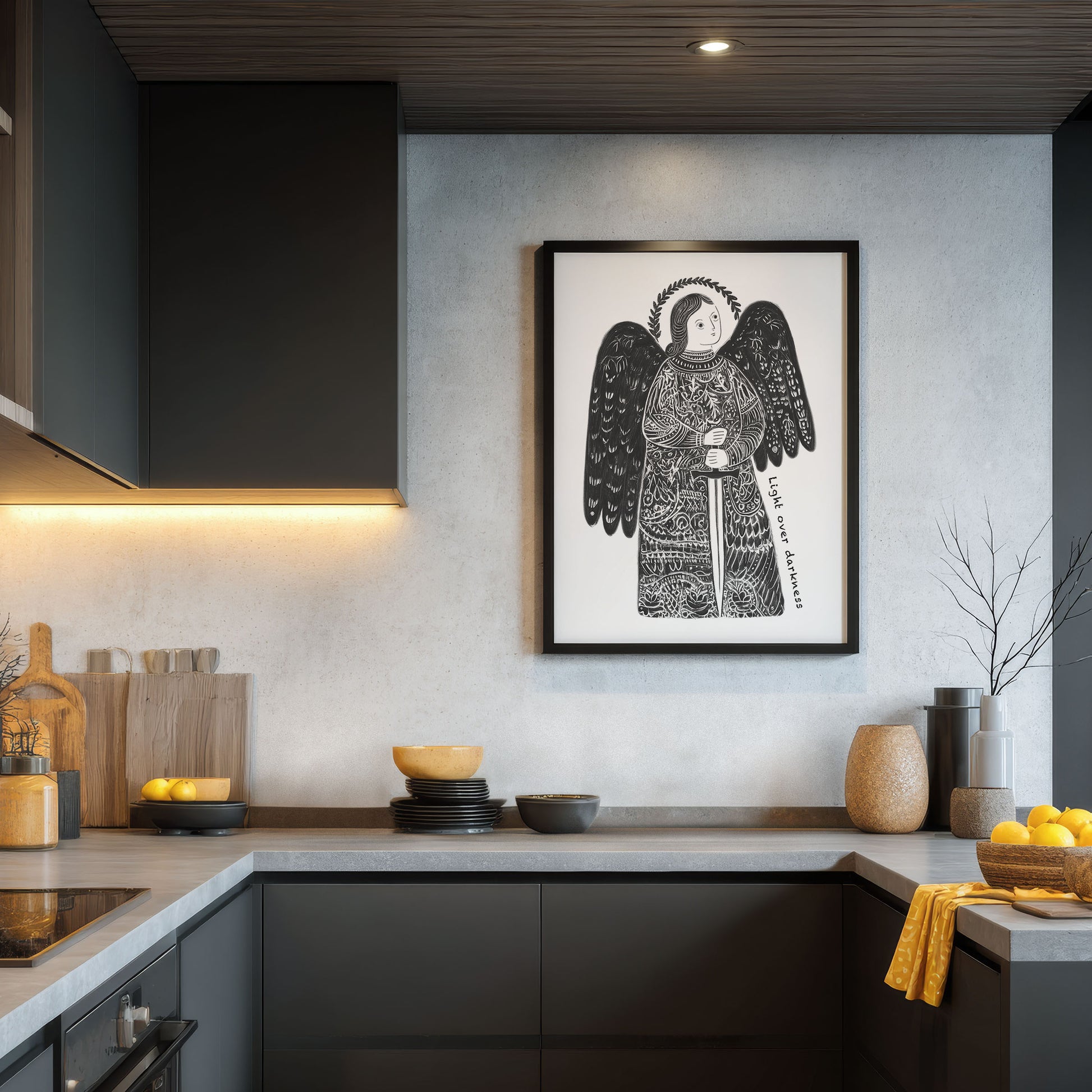 St Michael the Archangel Art Print - Black interior mockup 04 - p_19_am_0000_Layer 2