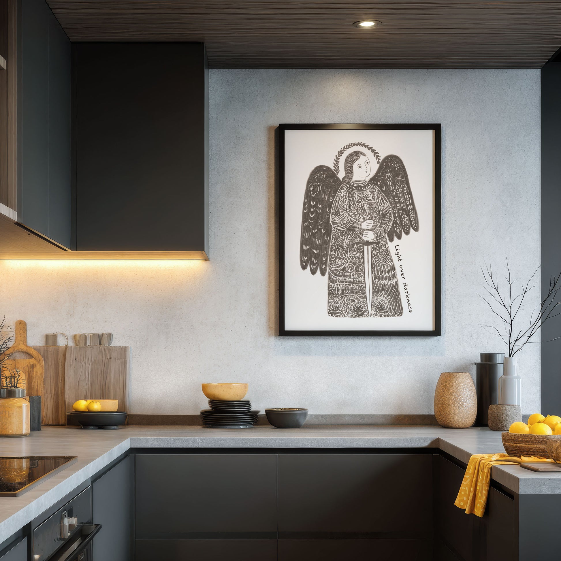 St Michael the Archangel Art Print - Brown interior mockup 05 - p_19_am_0001_Layer 1