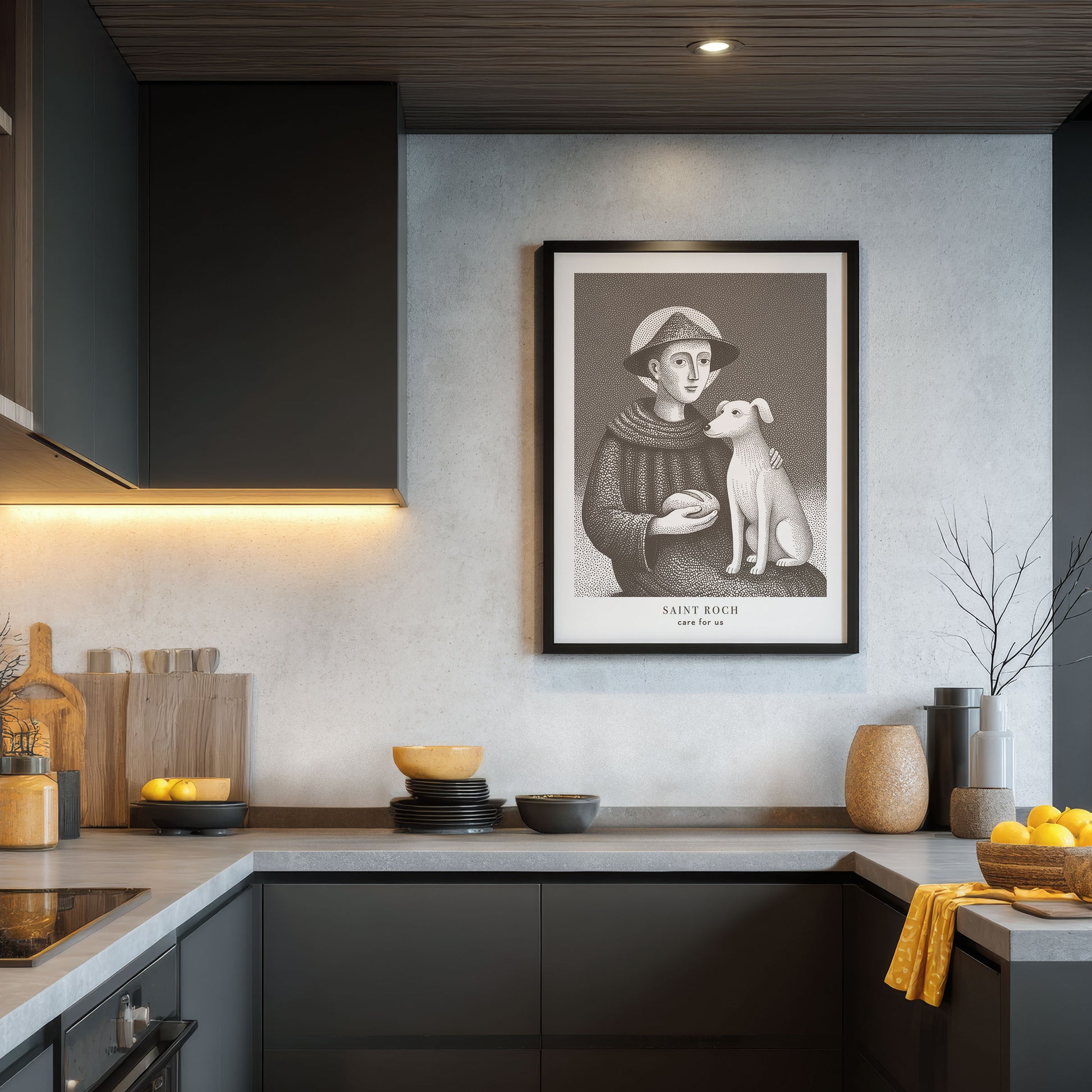 St Roch Art Print - Brown interior mockup 03 - p_19_black_kitchen_0002_Layer 3