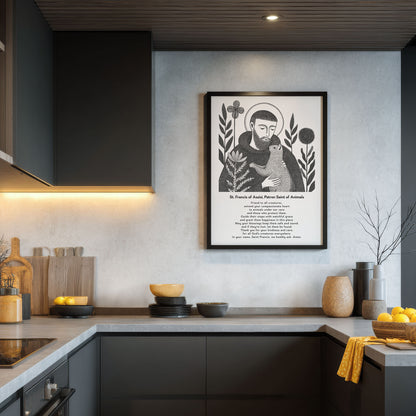 St Francis with Cat Art Print - Black interior mockup 05 - p_19_franc_cat_0000_Layer 2