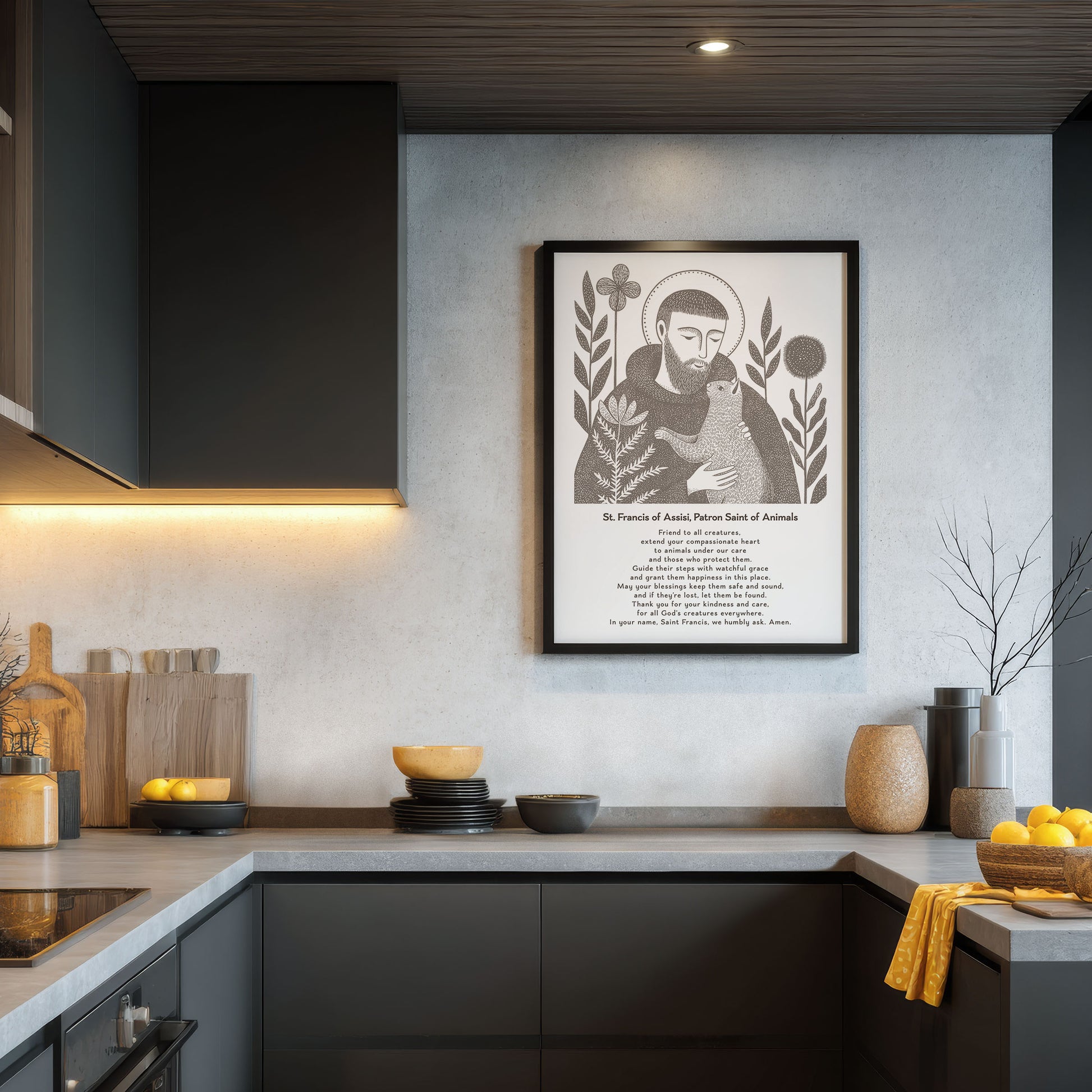 St Francis with Cat Art Print - Brown interior mockup 06 - p_19_franc_cat_0001_Layer 1