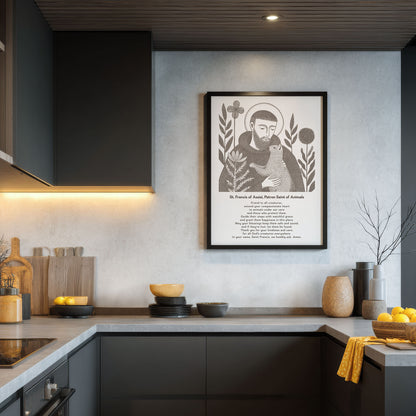 St Francis with Cat Art Print - Brown interior mockup 06 - p_19_franc_cat_0001_Layer 1