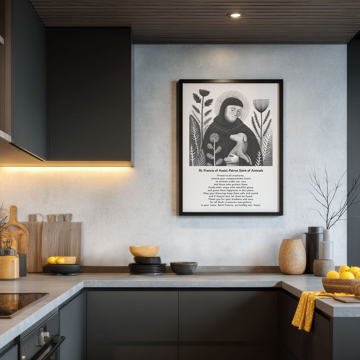 St Francis with Dog Art Print - Black interior mockup 05 - p_19_franc_dog_0000_Layer 2