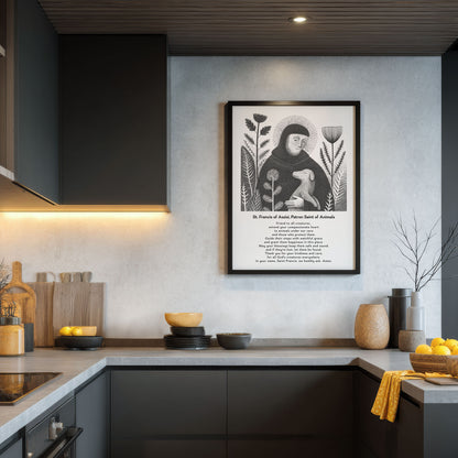 St Francis with Dog Art Print - Black interior mockup 05 - p_19_franc_dog_0000_Layer 2