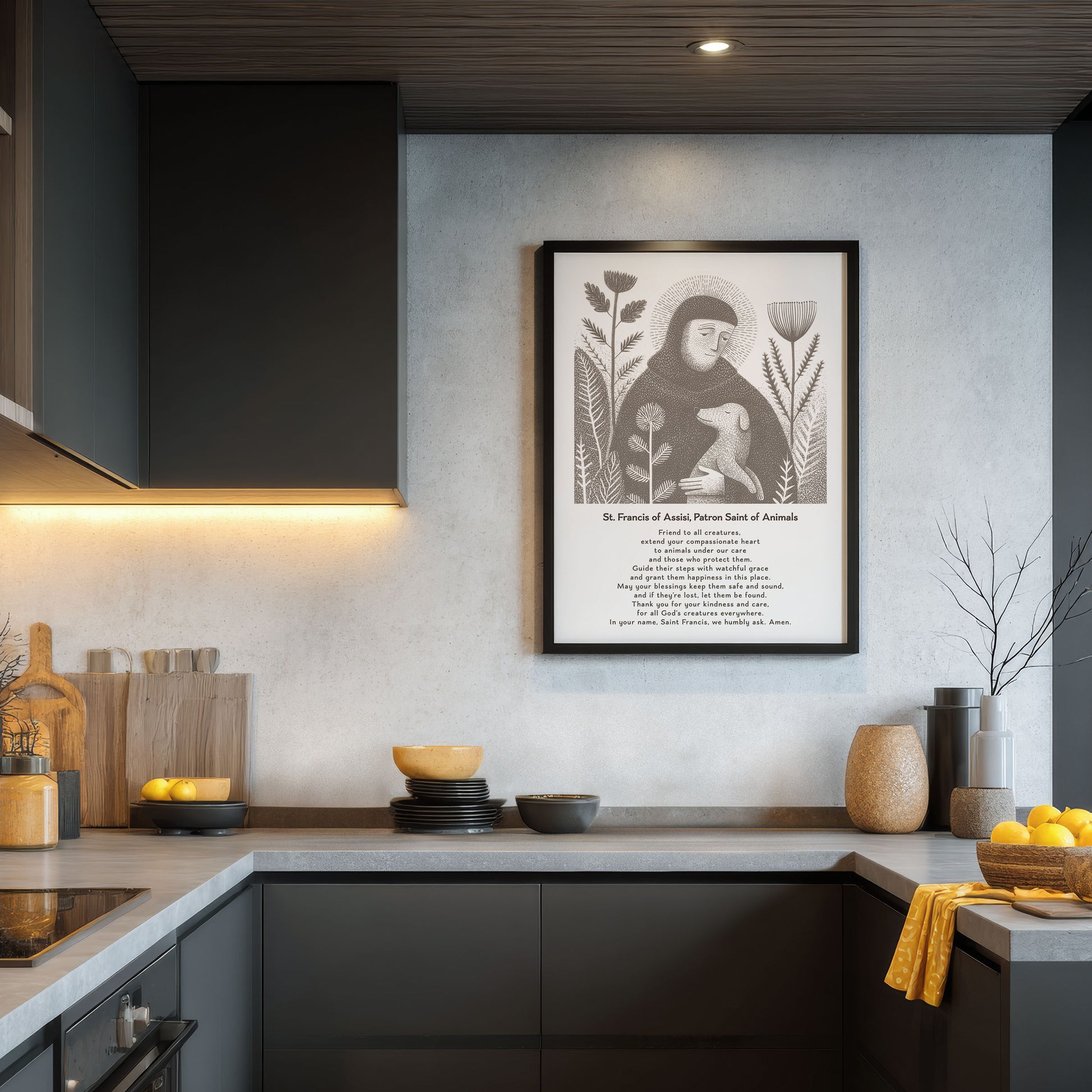 St Francis with Dog Art Print - Brown interior mockup 06 - p_19_franc_dog_0001_Layer 1