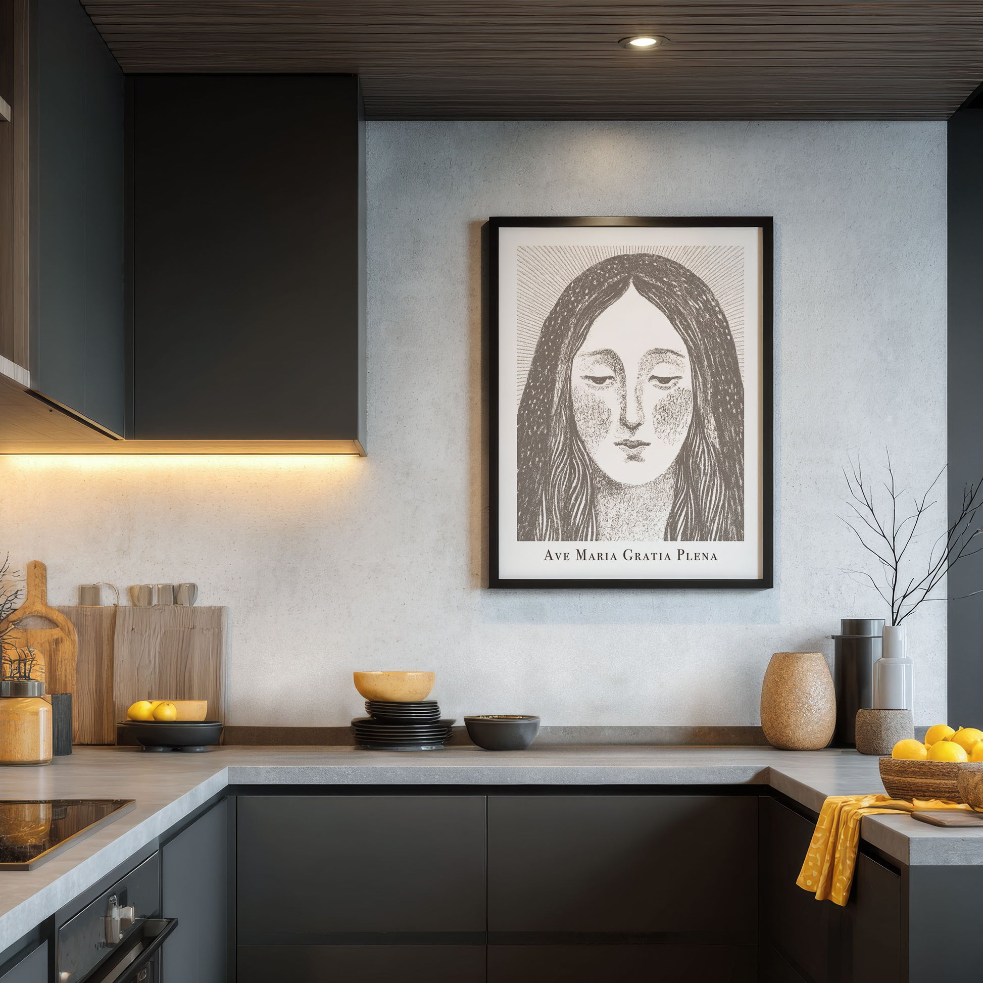 Virgin Mary Art Print - Brown interior mockup 05 - p_19_maria_0001_Layer 1