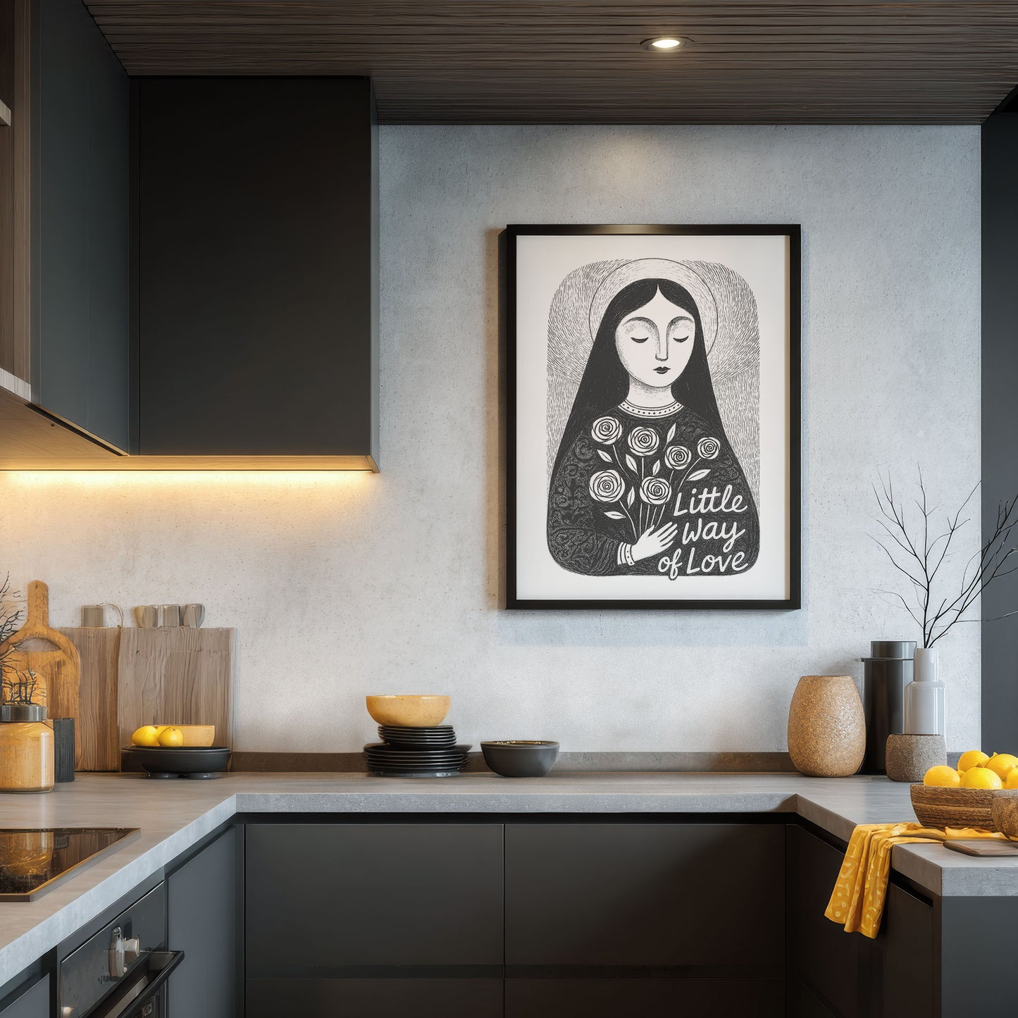 St Therese of Lisieux Art Print - Black interior mockup 04 - p_19_ter_0000_Layer 2