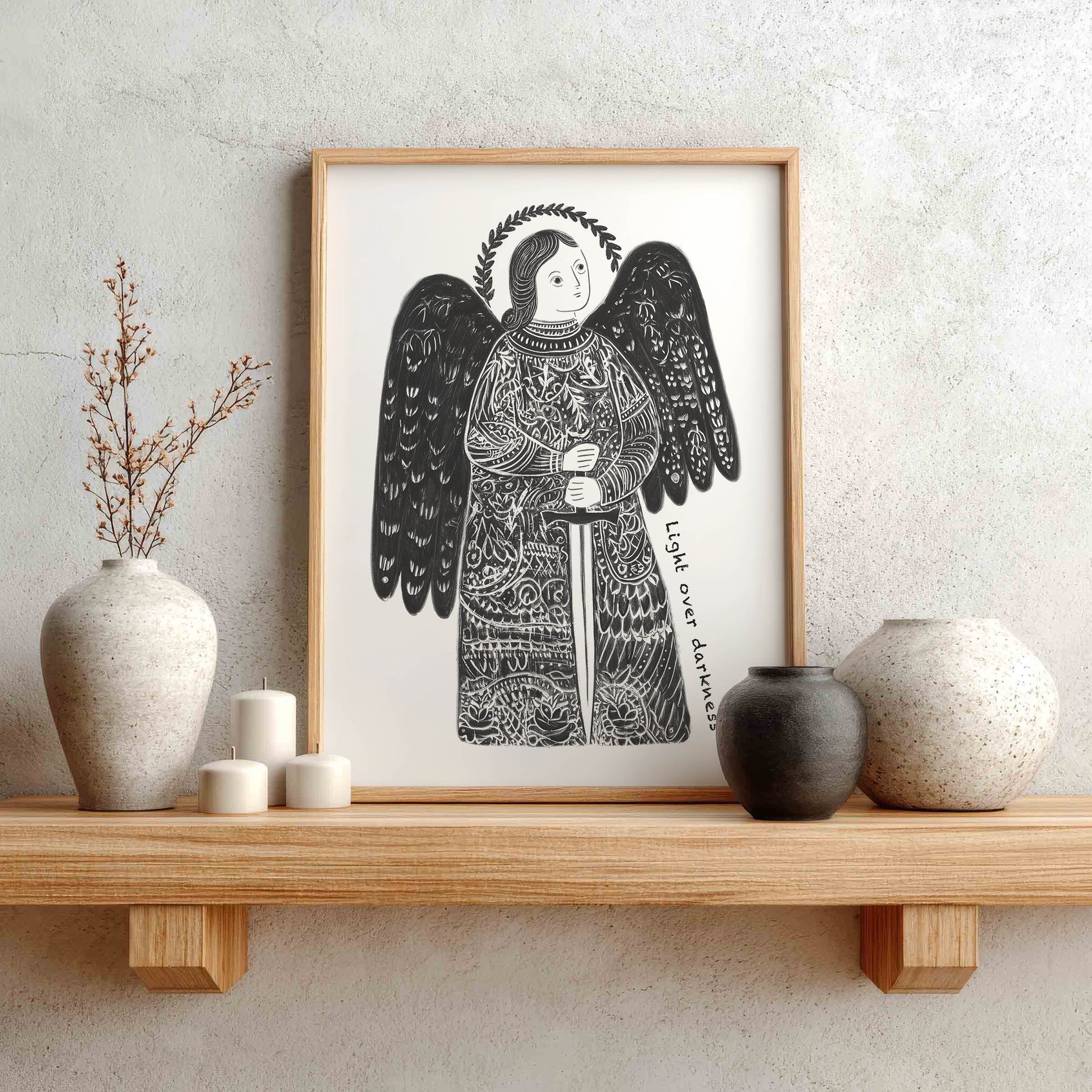 St Michael the Archangel Art Print - Black interior mockup 01 - p_1_am_0000_Layer 10