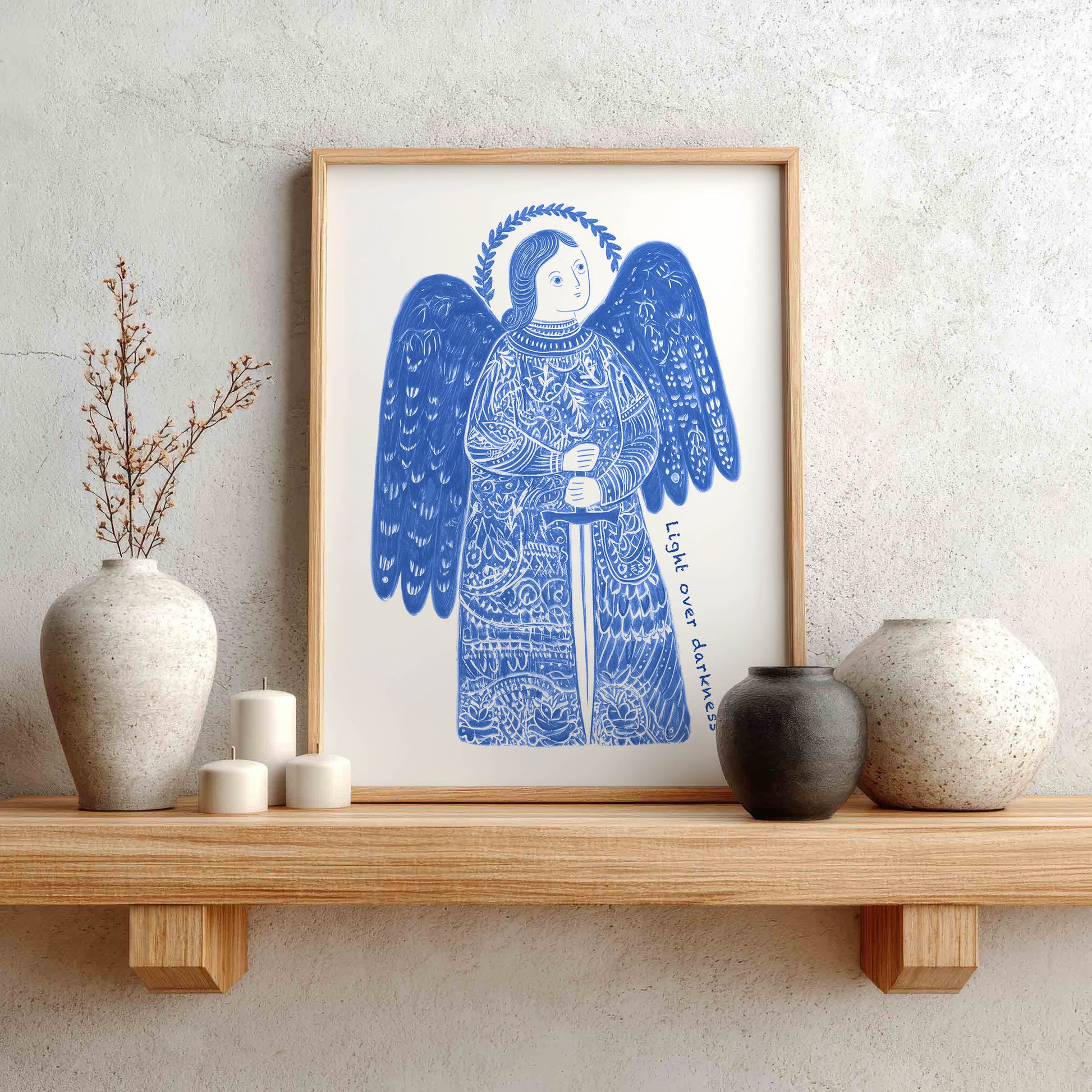 St Michael the Archangel Art Print - Blue interior mockup 01 - p_1_am_0001_Layer 9