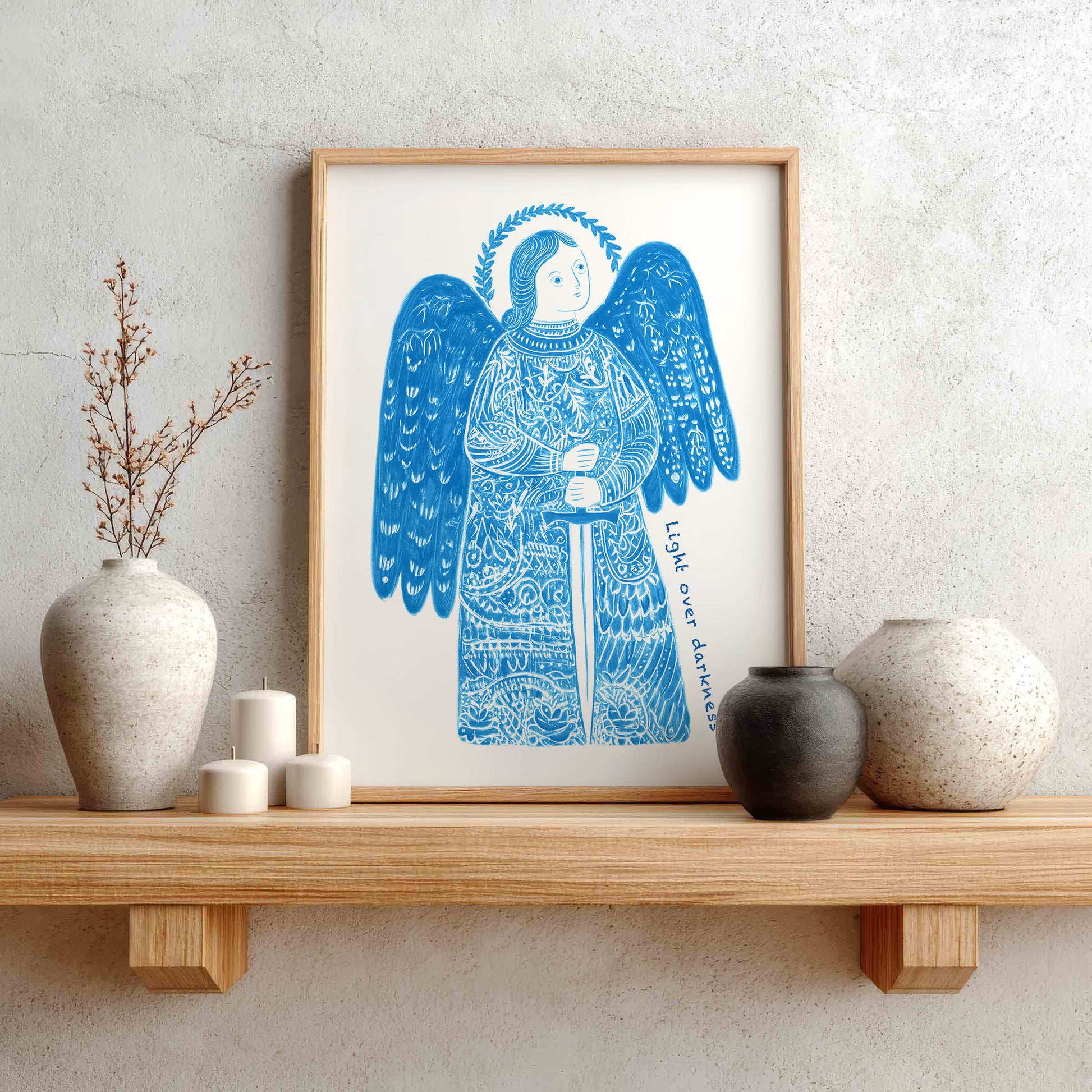 St Michael the Archangel Art Print - Deep Blue interior mockup 01 - p_1_am_0002_Layer 8