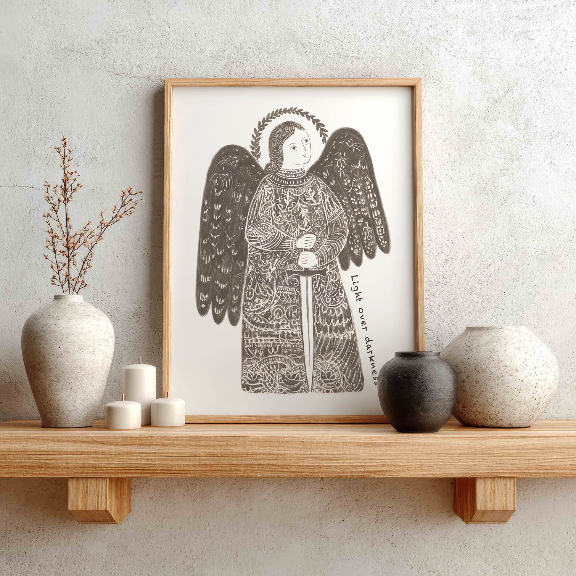 St Michael the Archangel Art Print - Brown interior mockup 01 - p_1_am_0003_Layer 7