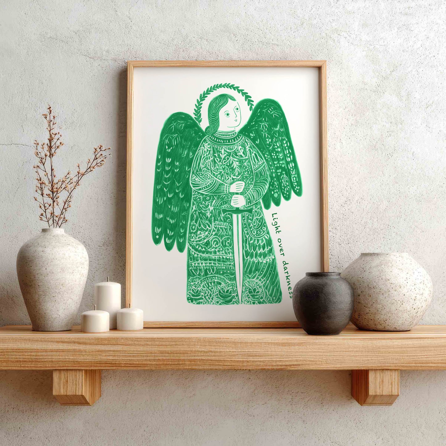 St Michael the Archangel Art Print - Green interior mockup 01 - p_1_am_0004_Layer 6