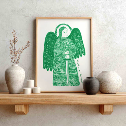 St Michael the Archangel Art Print - Green interior mockup 01 - p_1_am_0004_Layer 6