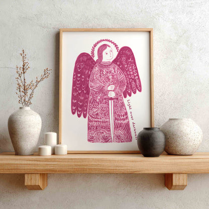 St Michael the Archangel Art Print - Pink interior mockup 01 - p_1_am_0005_Layer 5