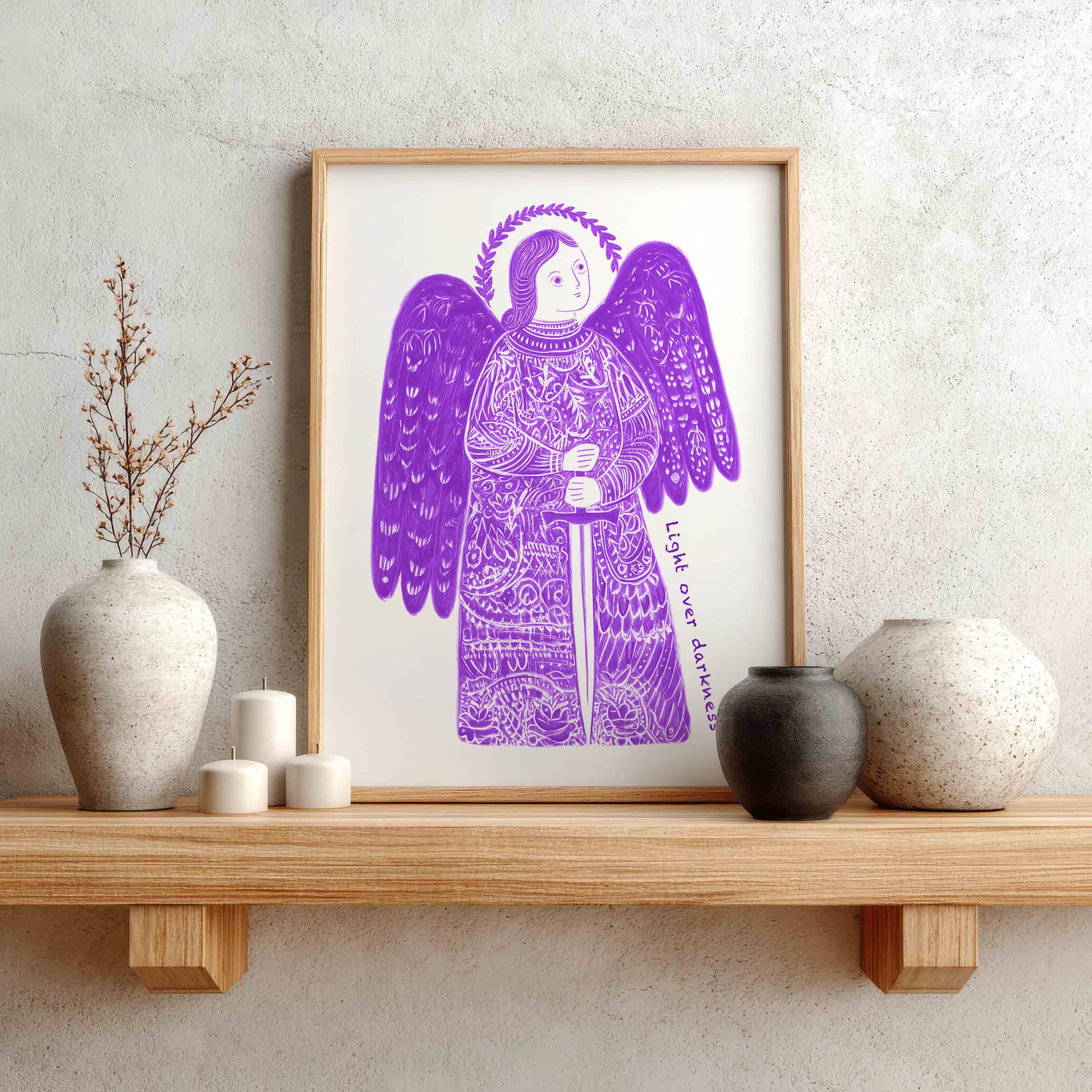 St Michael the Archangel Art Print - Purple interior mockup 01 - p_1_am_0006_Layer 4