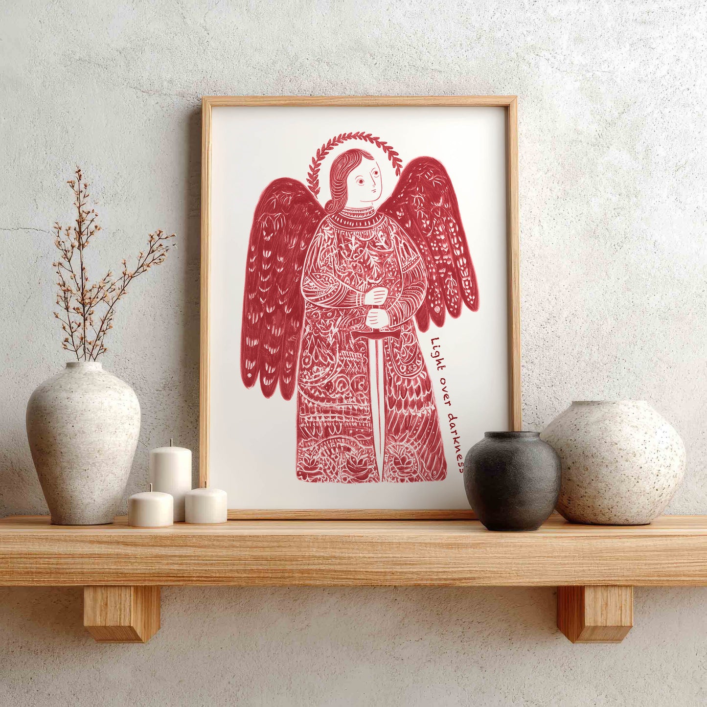 St Michael the Archangel Art Print - Red interior mockup 01 - p_1_am_0007_Layer 3