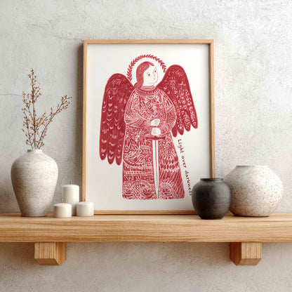 St Michael the Archangel Art Print - Red interior mockup 01 - p_1_am_0007_Layer 3