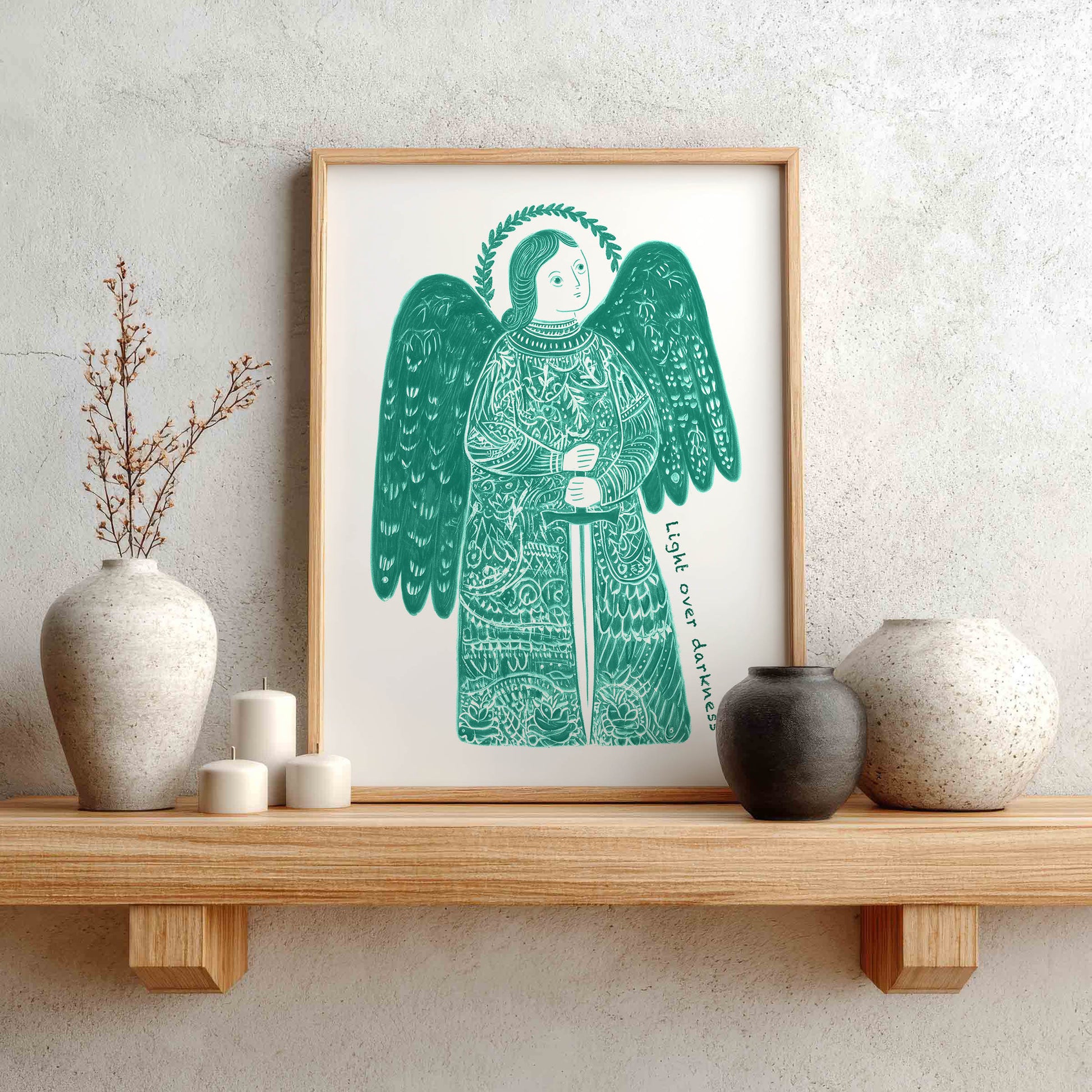St Michael the Archangel Art Print - Teal interior mockup 01 - p_1_am_0008_Layer 2
